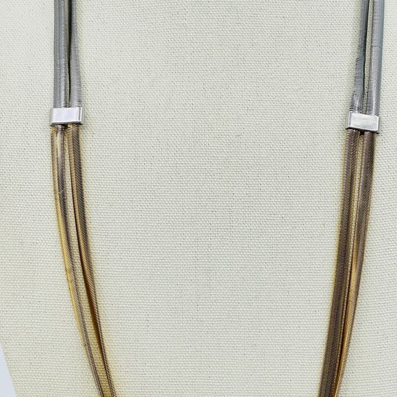 Ann Taylor LOFT Necklace Layered Chain Mixed Tone Modernist Jewelry - Picture 3 of 9